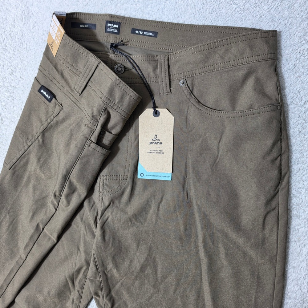 NEW Prana Brion Slim Pant II Men 40/32 Mud Brown Stretch Tapered Leg Hiking Pant